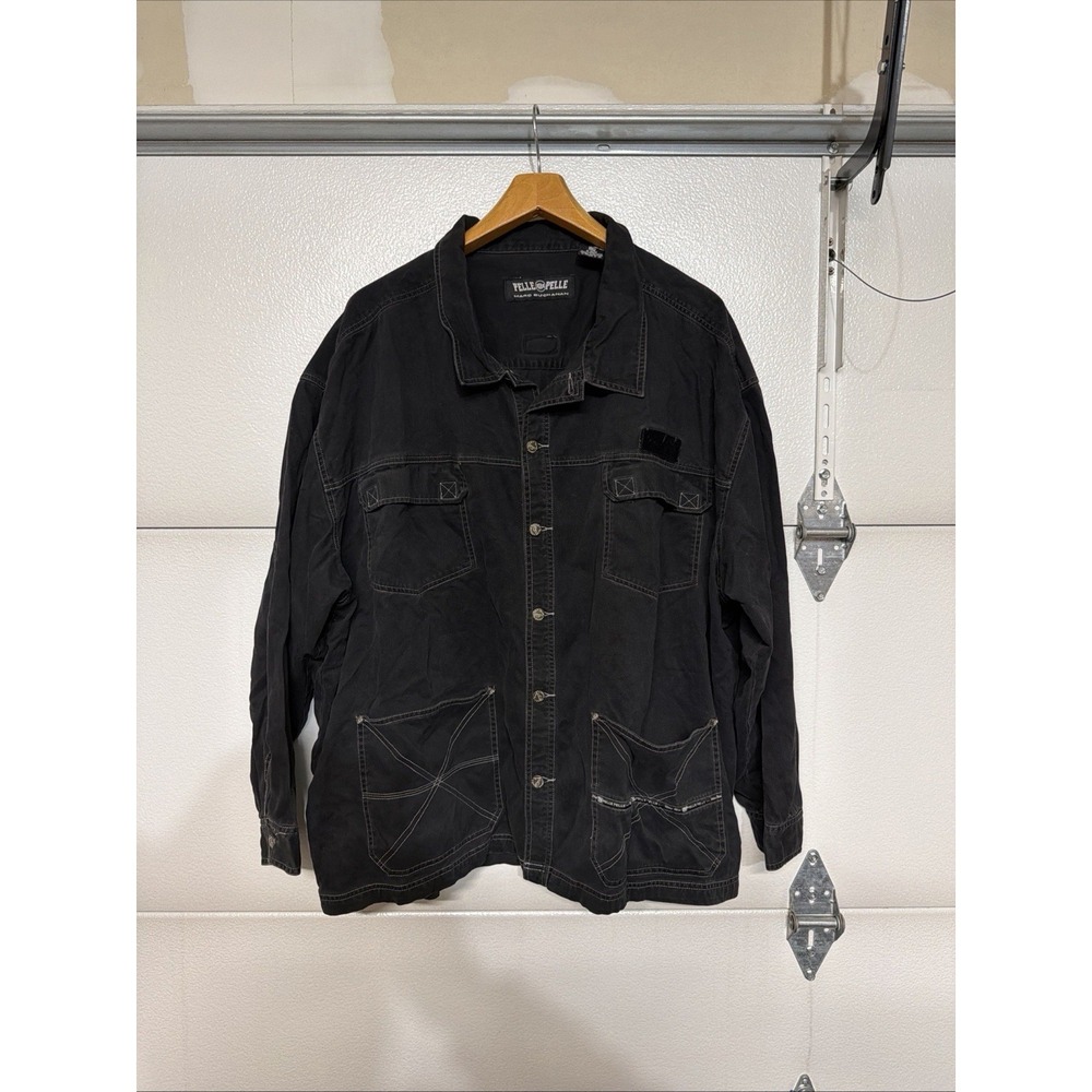 Pelle Pelle Ultra Blue Black Denim Jacket 4XL Vintage Hip Hop